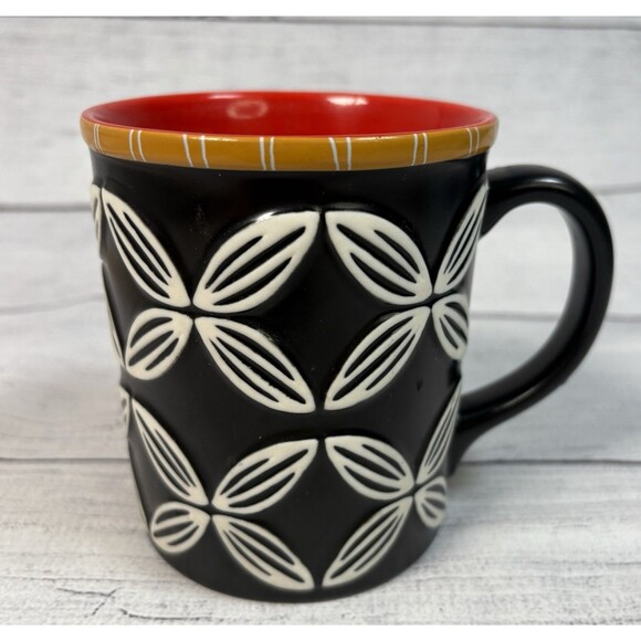 Starbucks 2008 Coffee Mug Hawaiian Tiki Flower Black Red New Bone China 16 oz - Picture 2 of 6